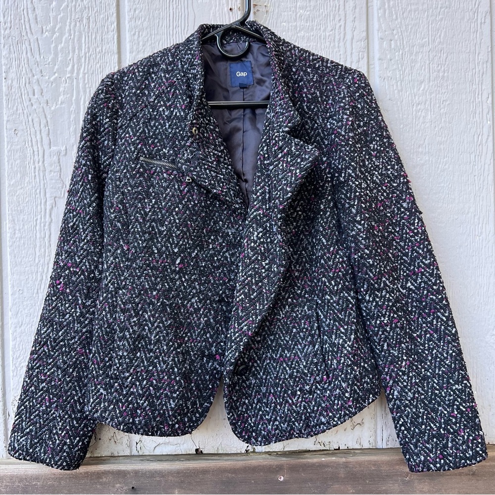 Gap Speckled Zig Zag Herringbone Patterned Button… - image 1